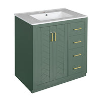 Sarba Bathroom Cabinet Vanity w Ceramic Sink, Gold Metal Green Wood 30 Inch - BM351259