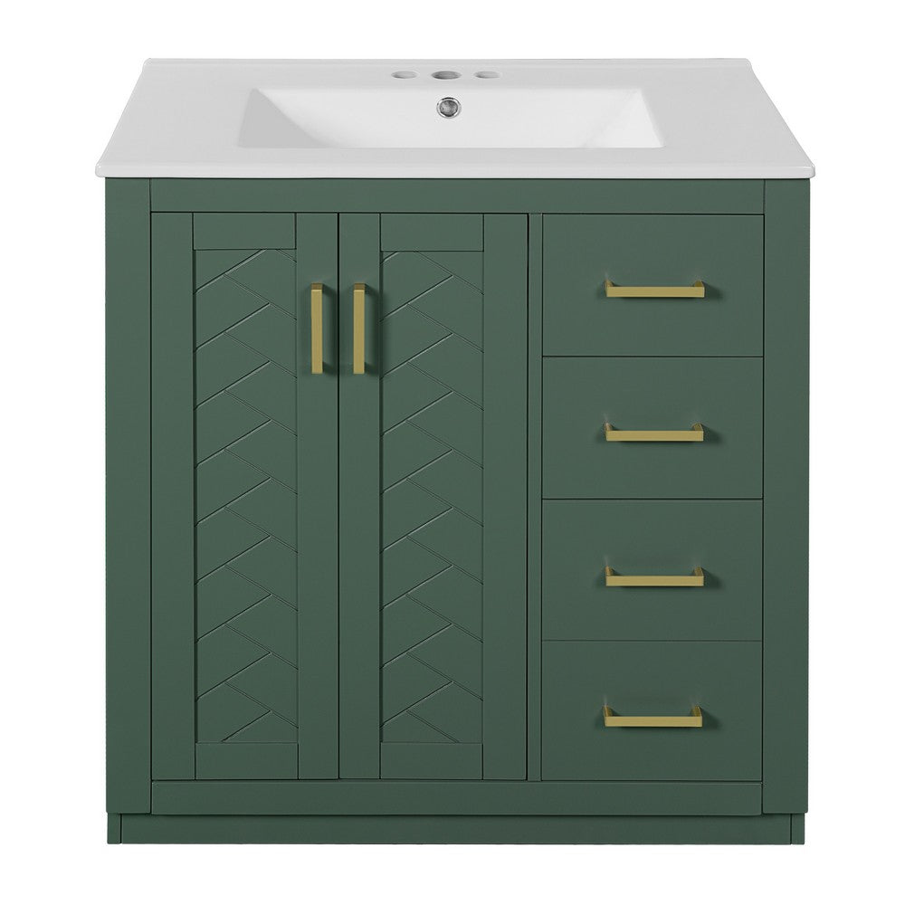 Sarba Bathroom Cabinet Vanity w Ceramic Sink, Gold Metal Green Wood 30 Inch - BM351259