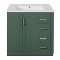 Sarba Bathroom Cabinet Vanity w Ceramic Sink, Gold Metal Green Wood 30 Inch - BM351259