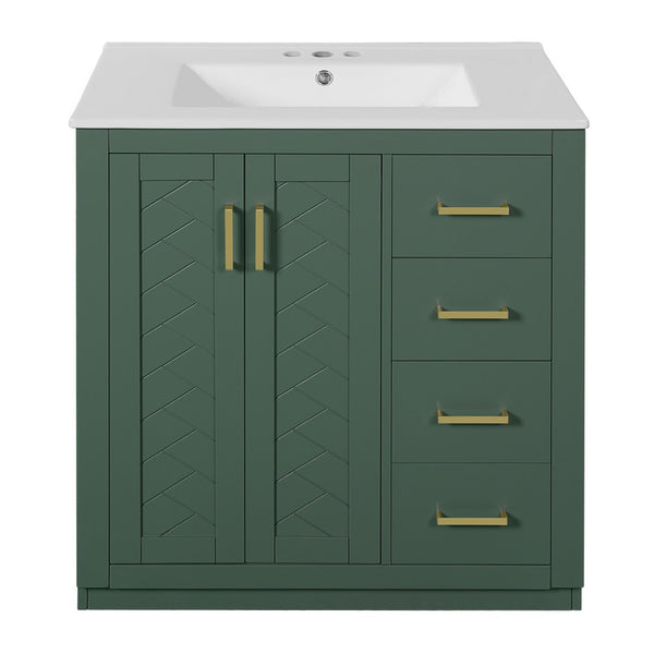 Sarba Bathroom Cabinet Vanity w Ceramic Sink, Gold Metal Green Wood 30 Inch - BM351259