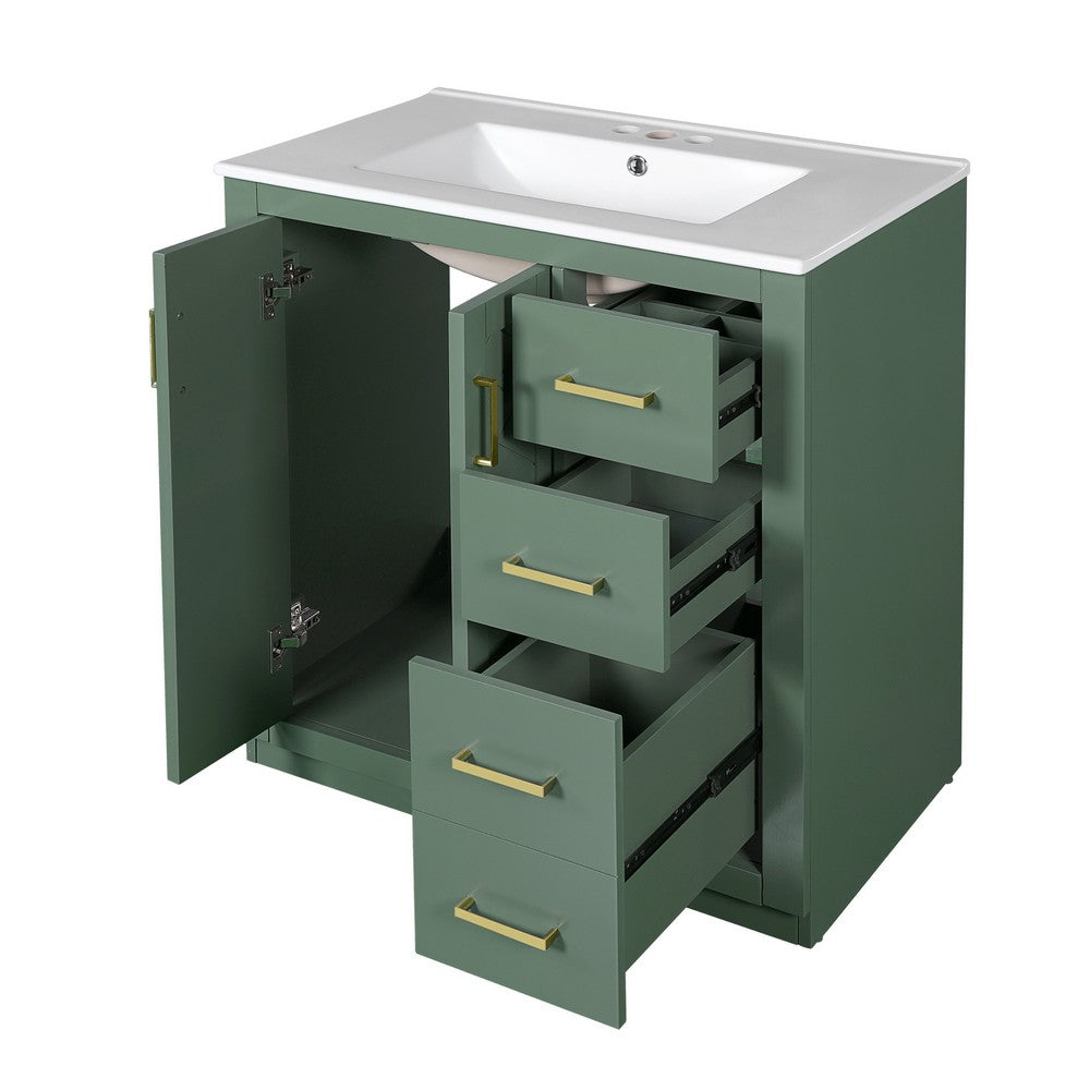 Sarba Bathroom Cabinet Vanity w Ceramic Sink, Gold Metal Green Wood 30 Inch - BM351259