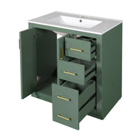 Sarba Bathroom Cabinet Vanity w Ceramic Sink, Gold Metal Green Wood 30 Inch - BM351259