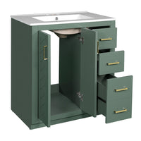 Sarba Bathroom Cabinet Vanity w Ceramic Sink, Gold Metal Green Wood 30 Inch - BM351259