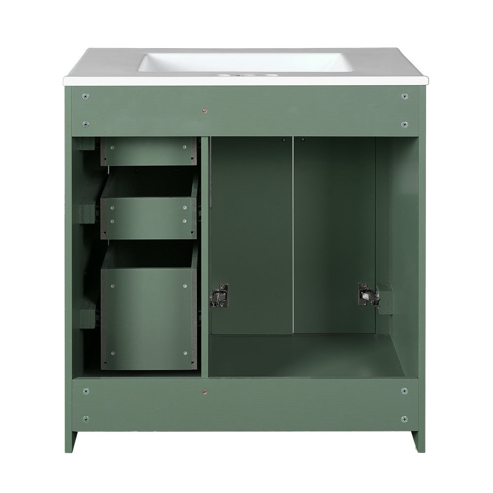 Sarba Bathroom Cabinet Vanity w Ceramic Sink, Gold Metal Green Wood 30 Inch - BM351259