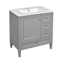 Cullen Ceramic Sink Bathroom Vanity Cabinet, 3 Drawers, Gray Wood 30 Inch - BM351260