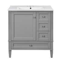 Cullen Ceramic Sink Bathroom Vanity Cabinet, 3 Drawers, Gray Wood 30 Inch - BM351260