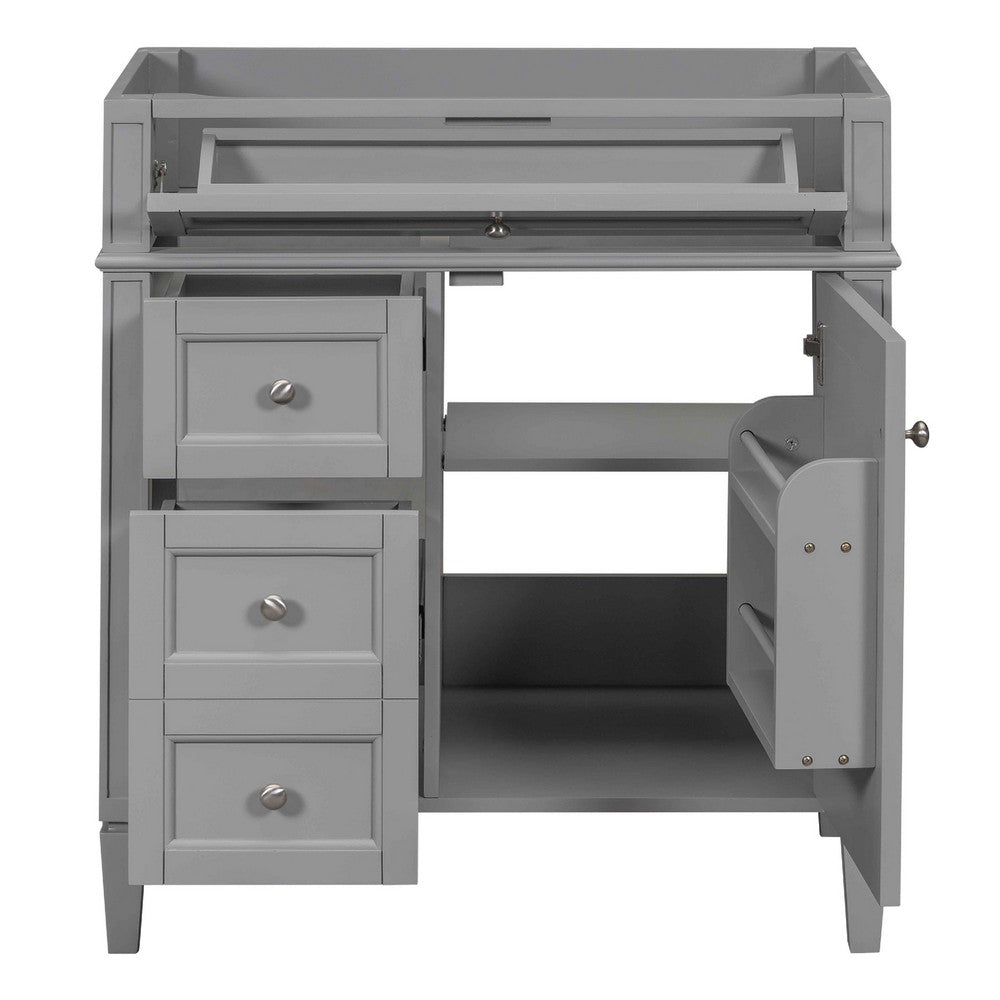 Zake Bathroom Vanity Cabinet with Tip-Out Drawers, Gray Wood 30 Inch - BM351261
