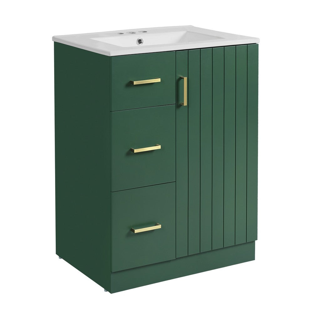 Zelma Modern Vanity, 2 Drawers and Soft-Closing Door, Green Wood 24 Inch - BM351262