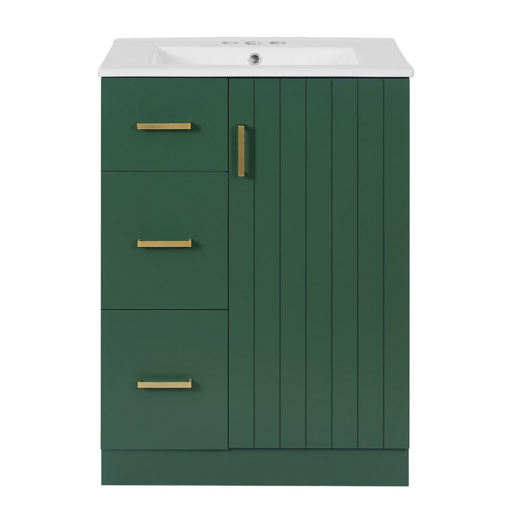 Zelma Modern Vanity, 2 Drawers and Soft-Closing Door, Green Wood 24 Inch - BM351262