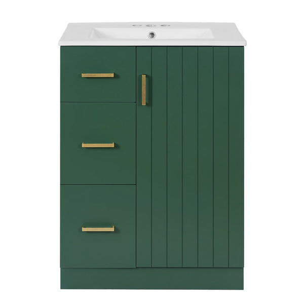 Zelma Modern Vanity, 2 Drawers and Soft-Closing Door, Green Wood 24 Inch - BM351262