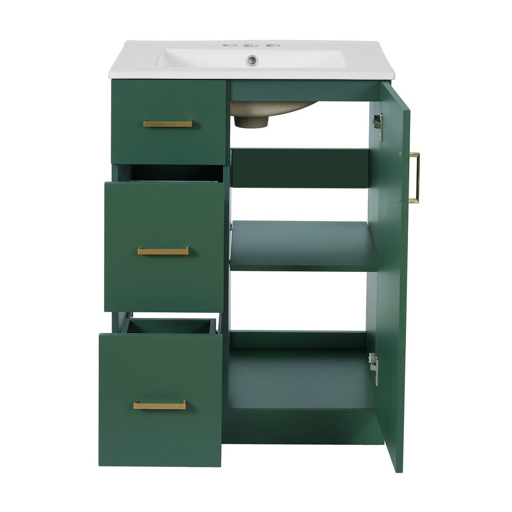 Zelma Modern Vanity, 2 Drawers and Soft-Closing Door, Green Wood 24 Inch - BM351262