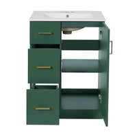 Zelma Modern Vanity, 2 Drawers and Soft-Closing Door, Green Wood 24 Inch - BM351262