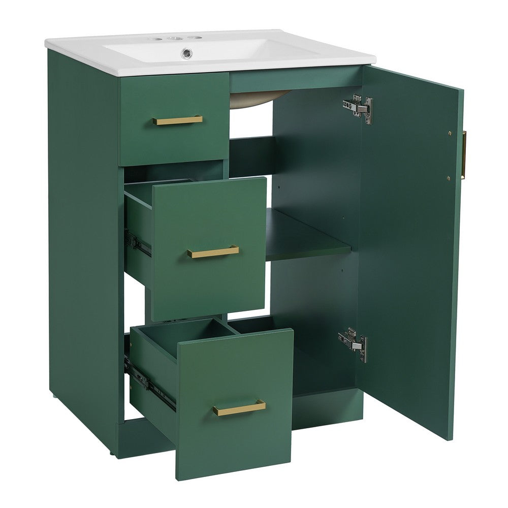 Zelma Modern Vanity, 2 Drawers and Soft-Closing Door, Green Wood 24 Inch - BM351262