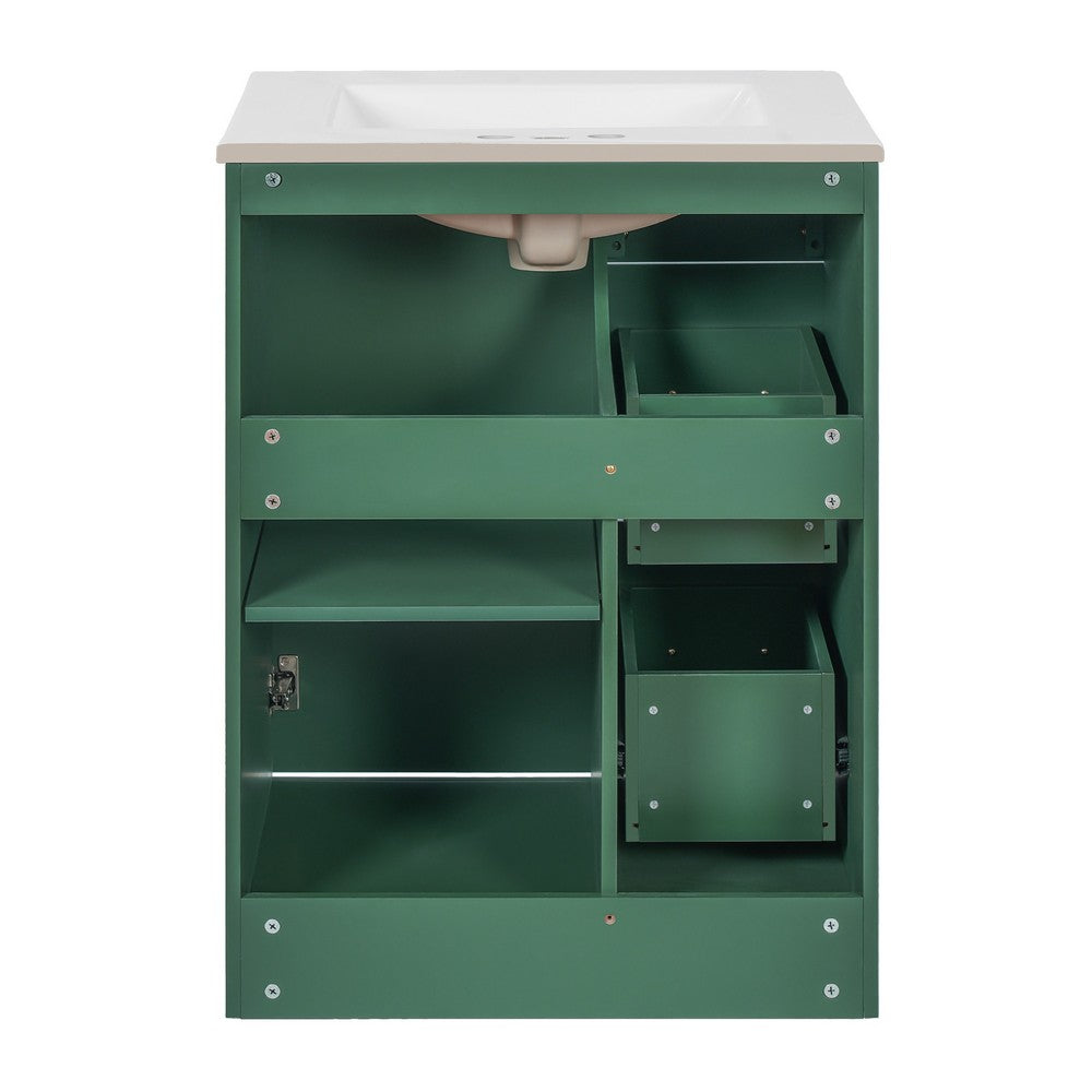 Zelma Modern Vanity, 2 Drawers and Soft-Closing Door, Green Wood 24 Inch - BM351262