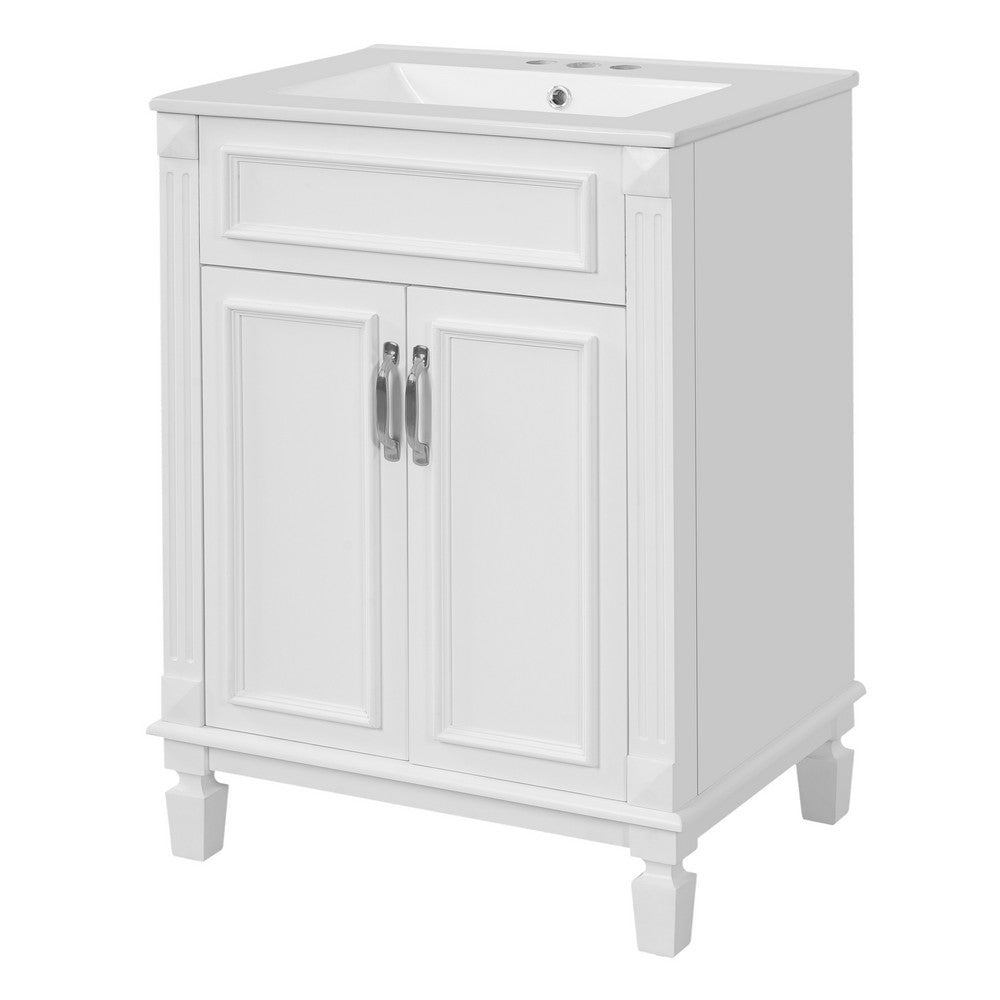 Azra Bathroom Vanity with Ceramic Sink, Soft-Close Doors, White Wood 24 Inch - BM351263