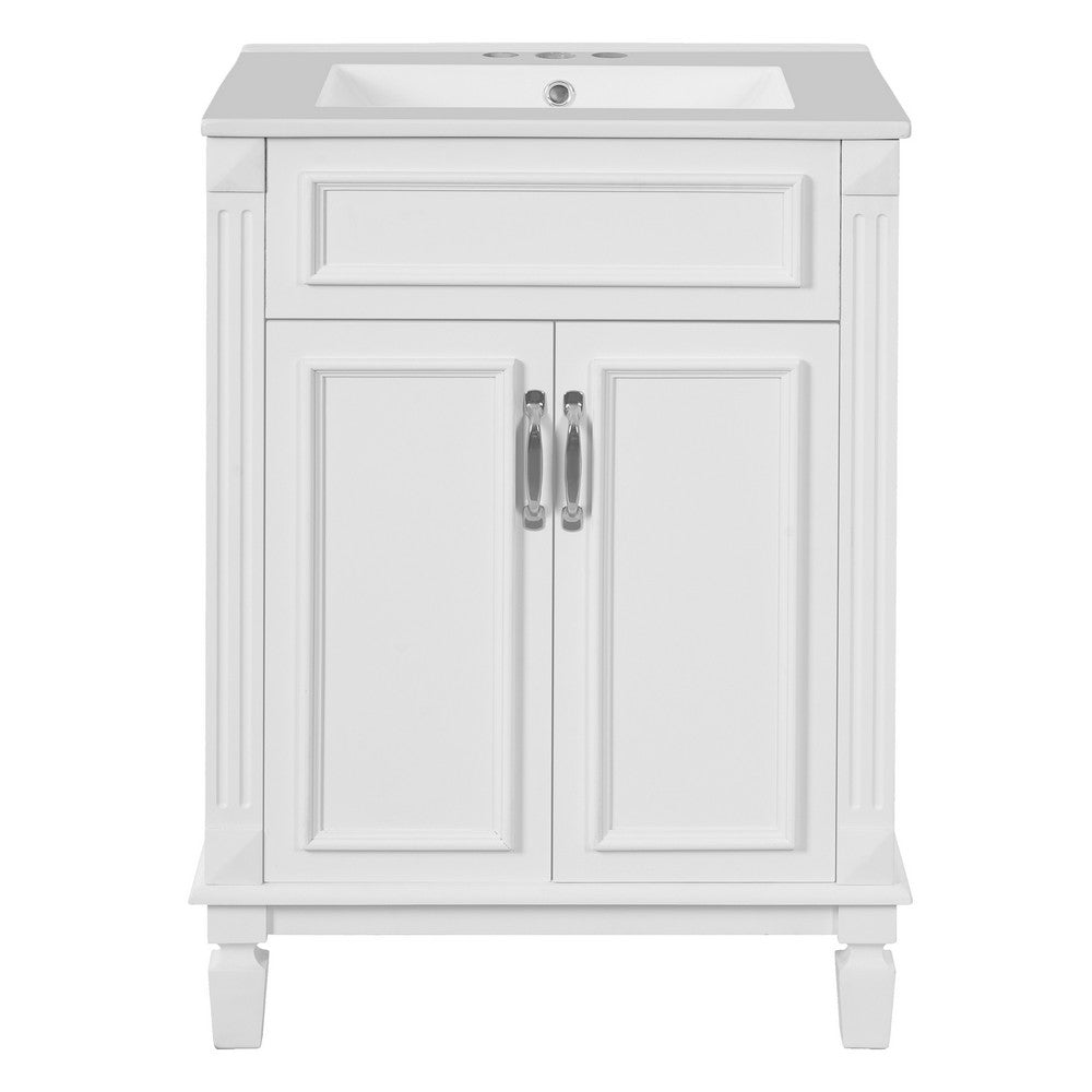 Azra Bathroom Vanity with Ceramic Sink, Soft-Close Doors, White Wood 24 Inch - BM351263