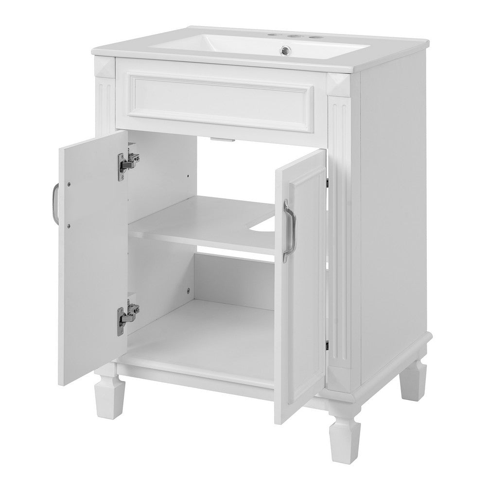 Azra Bathroom Vanity with Ceramic Sink, Soft-Close Doors, White Wood 24 Inch - BM351263