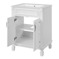 Azra Bathroom Vanity with Ceramic Sink, Soft-Close Doors, White Wood 24 Inch - BM351263