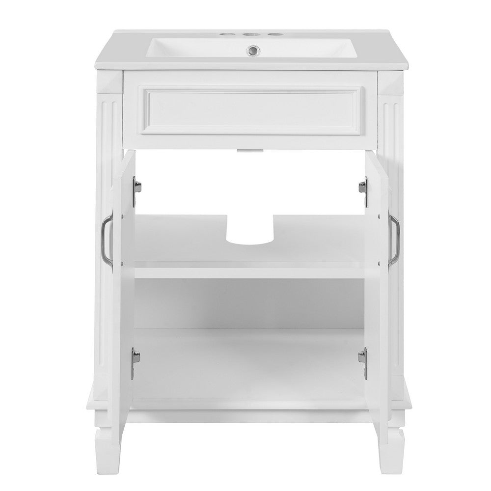 Azra Bathroom Vanity with Ceramic Sink, Soft-Close Doors, White Wood 24 Inch - BM351263