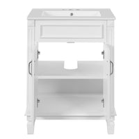 Azra Bathroom Vanity with Ceramic Sink, Soft-Close Doors, White Wood 24 Inch - BM351263