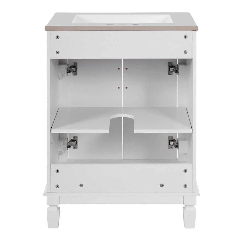 Azra Bathroom Vanity with Ceramic Sink, Soft-Close Doors, White Wood 24 Inch - BM351263