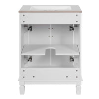 Azra Bathroom Vanity with Ceramic Sink, Soft-Close Doors, White Wood 24 Inch - BM351263
