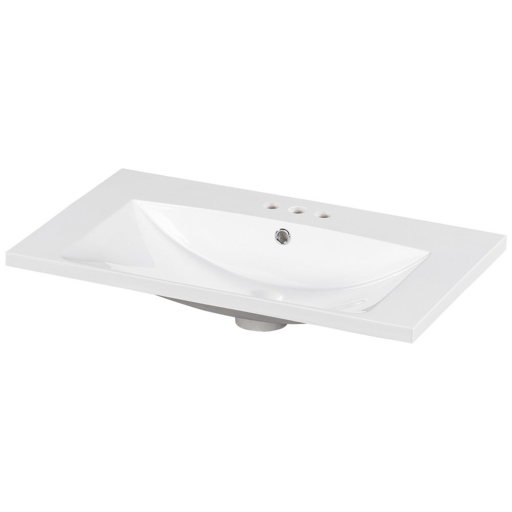 June Resin Vanity Top with Integrated Basin and Faucet Holes, White 30 Inch - BM351264