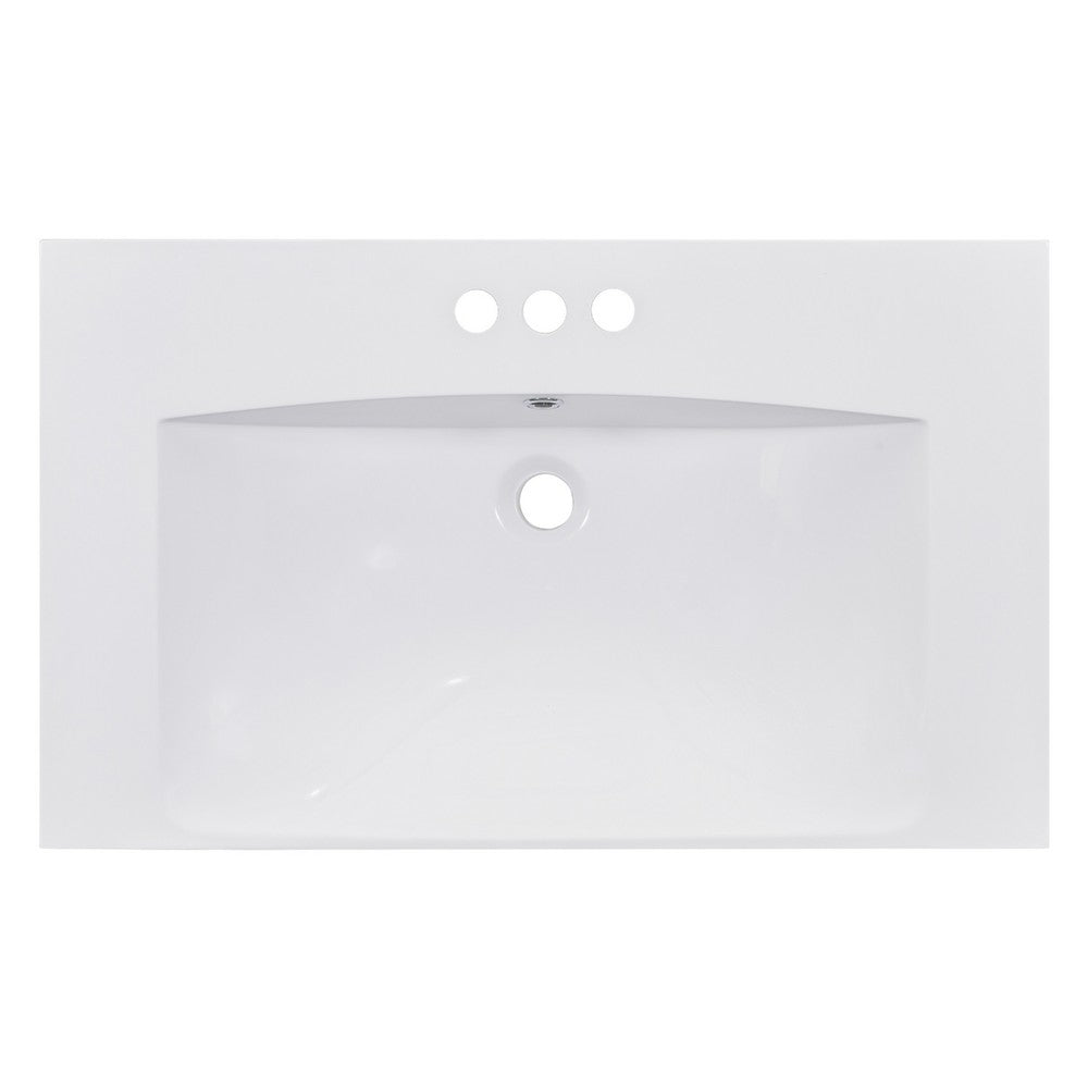 June Resin Vanity Top with Integrated Basin and Faucet Holes, White 30 Inch - BM351264