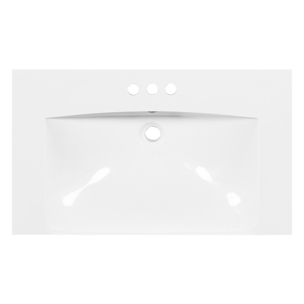 June Resin Vanity Top with Integrated Basin and Faucet Holes, White 30 Inch - BM351264