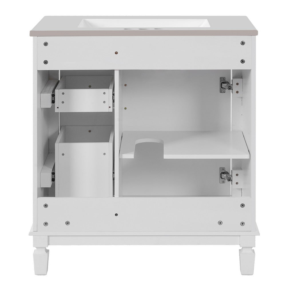 Xolo Bathroom Vanity with 2 Drawers, Ceramic Sink, White Wood 30 Inch - BM351265
