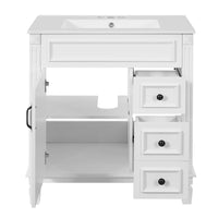 Xolo Bathroom Vanity with 2 Drawers, Ceramic Sink, White Wood 30 Inch - BM351265