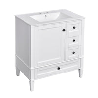 Cullen Bathroom Vanity with Ceramic Sink, 3 Drawers, Gray Wood 30 Inch - BM351266