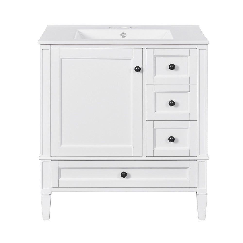 Cullen Bathroom Vanity with Ceramic Sink, 3 Drawers, Gray Wood 30 Inch - BM351266