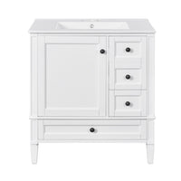Cullen Bathroom Vanity with Ceramic Sink, 3 Drawers, Gray Wood 30 Inch - BM351266