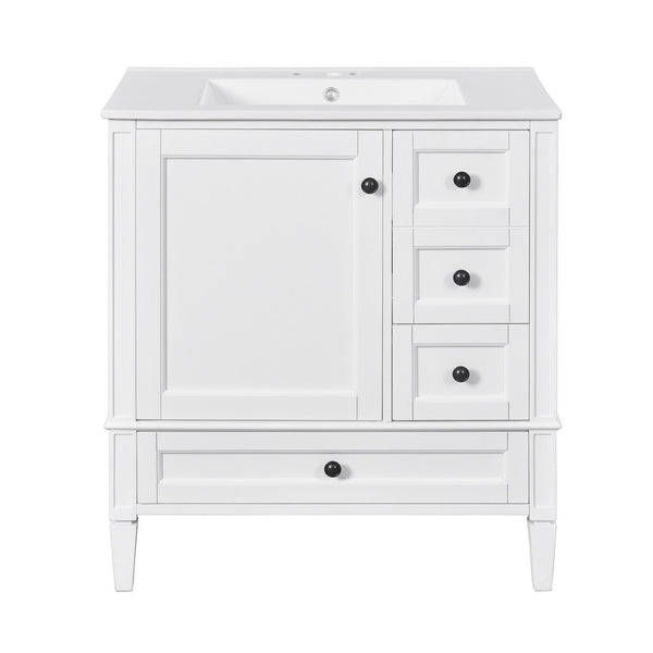 Cullen Bathroom Vanity with Ceramic Sink, 3 Drawers, Gray Wood 30 Inch - BM351266