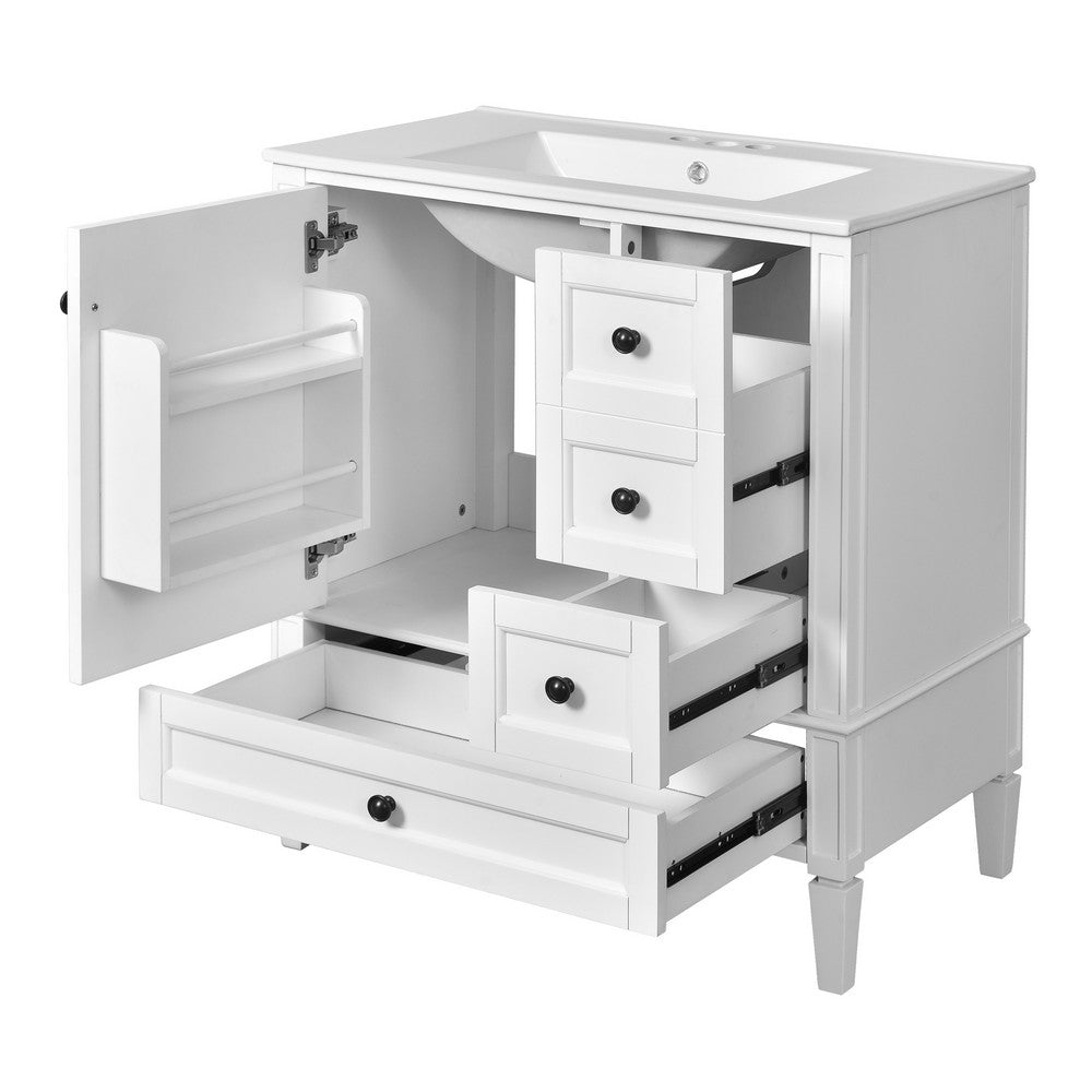 Cullen Bathroom Vanity with Ceramic Sink, 3 Drawers, Gray Wood 30 Inch - BM351266