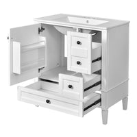 Cullen Bathroom Vanity with Ceramic Sink, 3 Drawers, Gray Wood 30 Inch - BM351266