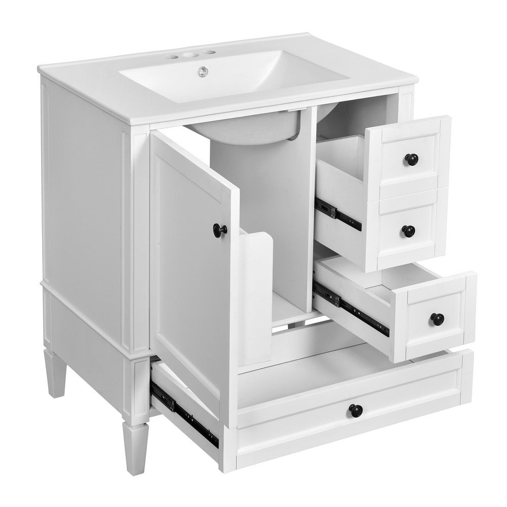Cullen Bathroom Vanity with Ceramic Sink, 3 Drawers, Gray Wood 30 Inch - BM351266