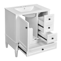 Cullen Bathroom Vanity with Ceramic Sink, 3 Drawers, Gray Wood 30 Inch - BM351266