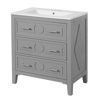 Solan Bathroom Vanity with Ceramic Sink, Chrome, Gray Solid Wood 30 Inch - BM351267