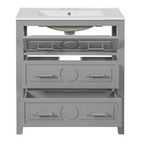 Solan Bathroom Vanity with Ceramic Sink, Chrome, Gray Solid Wood 30 Inch - BM351267