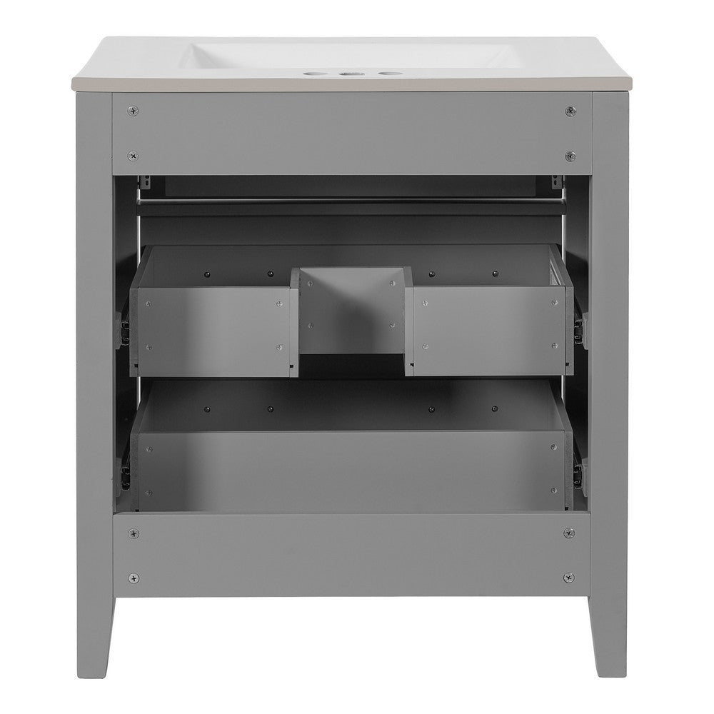 Solan Bathroom Vanity with Ceramic Sink, Chrome, Gray Solid Wood 30 Inch - BM351267
