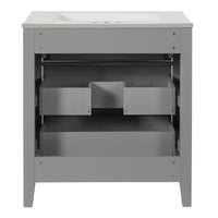 Solan Bathroom Vanity with Ceramic Sink, Chrome, Gray Solid Wood 30 Inch - BM351267