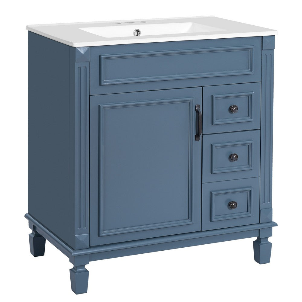 Xolo Bathroom Vanity, 2 Drawers and Ceramic Sink, Blue Solid Wood 30 Inch - BM351268