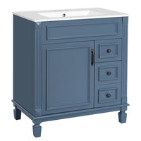 Xolo Bathroom Vanity, 2 Drawers and Ceramic Sink, Blue Solid Wood 30 Inch - BM351268