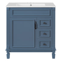 Xolo Bathroom Vanity, 2 Drawers and Ceramic Sink, Blue Solid Wood 30 Inch - BM351268