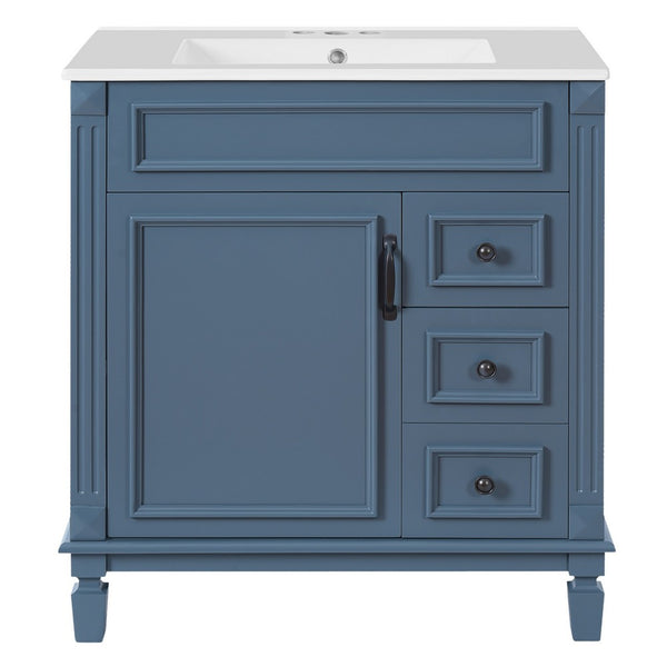 Xolo Bathroom Vanity, 2 Drawers and Ceramic Sink, Blue Solid Wood 30 Inch - BM351268