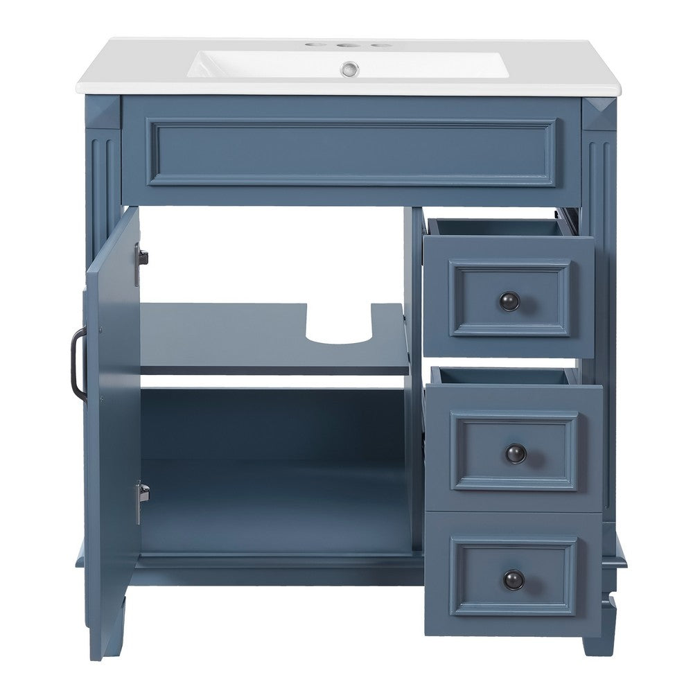 Xolo Bathroom Vanity, 2 Drawers and Ceramic Sink, Blue Solid Wood 30 Inch - BM351268