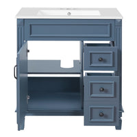 Xolo Bathroom Vanity, 2 Drawers and Ceramic Sink, Blue Solid Wood 30 Inch - BM351268