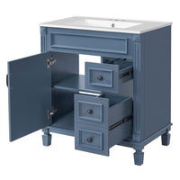 Xolo Bathroom Vanity, 2 Drawers and Ceramic Sink, Blue Solid Wood 30 Inch - BM351268